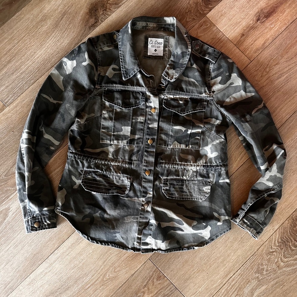 Ci Sono Women Camo Utility Jacket Green Gray Military Field Coat Small
